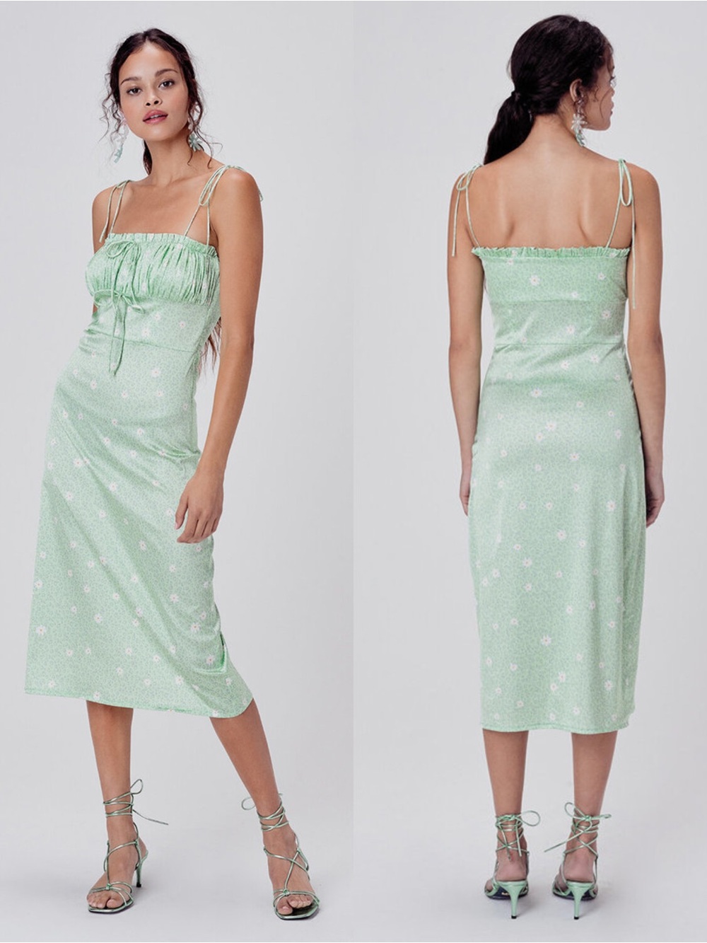 For Love & Lemons Robin Midi Slip Dress Mint Cheetah Daisy Sz Medium MSRP $230